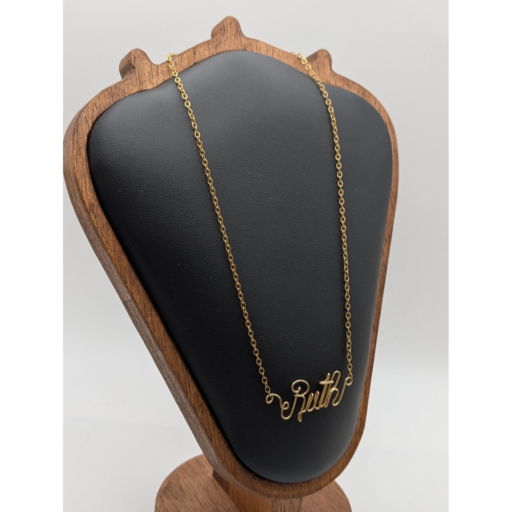 Gold Tone Wire Wrapped Ruth Nameplate Necklace Cursive Script 15 Inch Chain - Picture 2 of 10